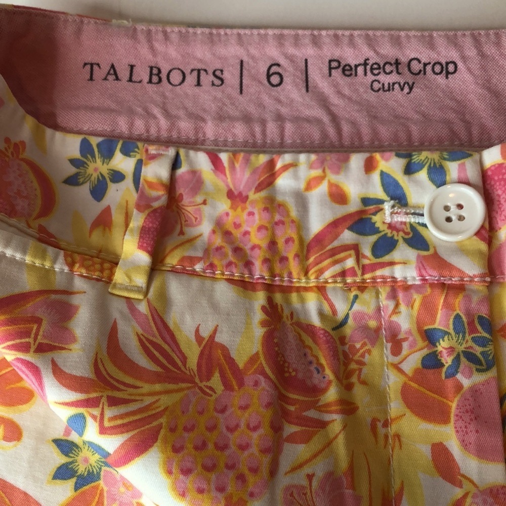 Talbots Tropical Floral Perfect Crop Pants Pink Orange Yellow Women’s Curvy 6 - Picture 5 of 12